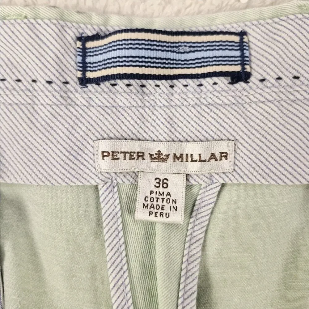 Peter Millar Men's Flat Front Chino Shorts Size 36, Green, Pima Cotton